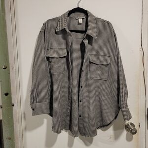H&M black and white houndstooth, flannel/shacket, M